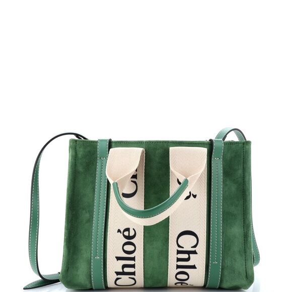 Chloe Handbags - Chloe Woody Convertible Tote Suede with Leather Small Green